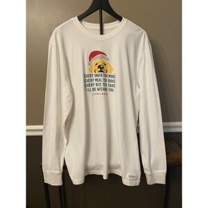 Life is Good Crusher T-Shirt Mens L White Snack Dog Long Sleeve 100% Cotton Tee